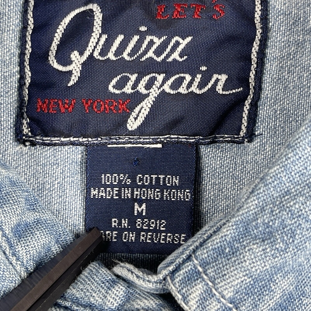 Quizz Again Denim Shirt Womens Medium Blue Embroidered‎ 90s Safari Animals - Picture 3 of 13